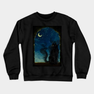 Shadow Black Cat Moon Night - Digital Art Painting Crewneck Sweatshirt